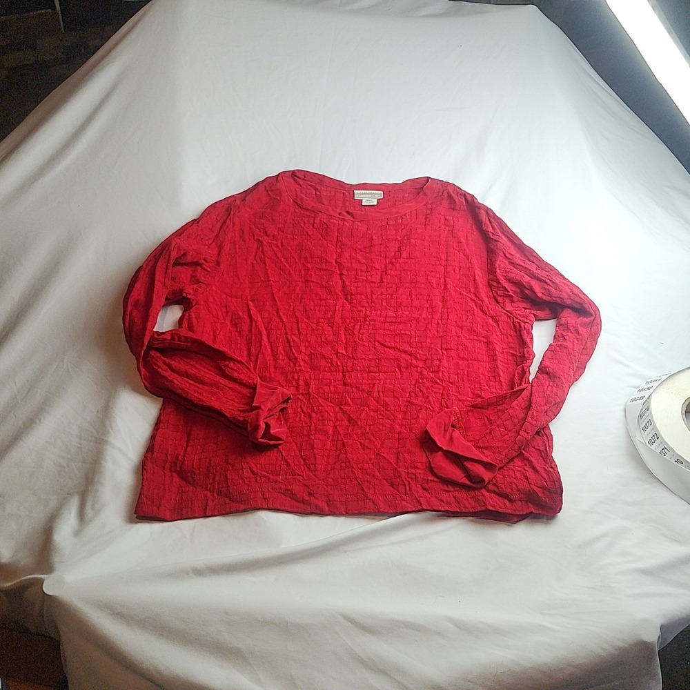 Coldwater Creek Long Sleeve Top Red Crinkle Rayon Women's Size XL